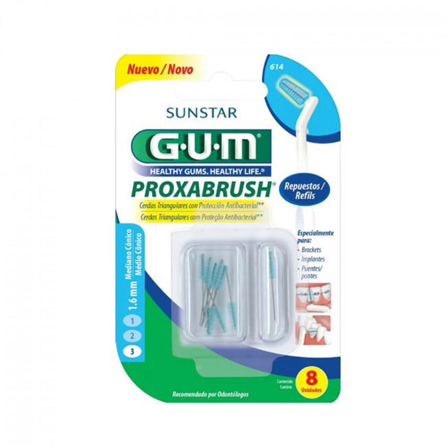 Gum interdental 614 repuestos finos cónicos x 8 unidades.