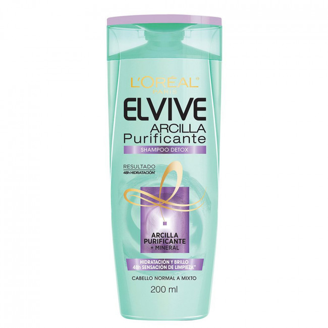 Elvive shampoo arcilla purificante, hidrata, suaviza y da brillo para cabellos normal x 200 ml.