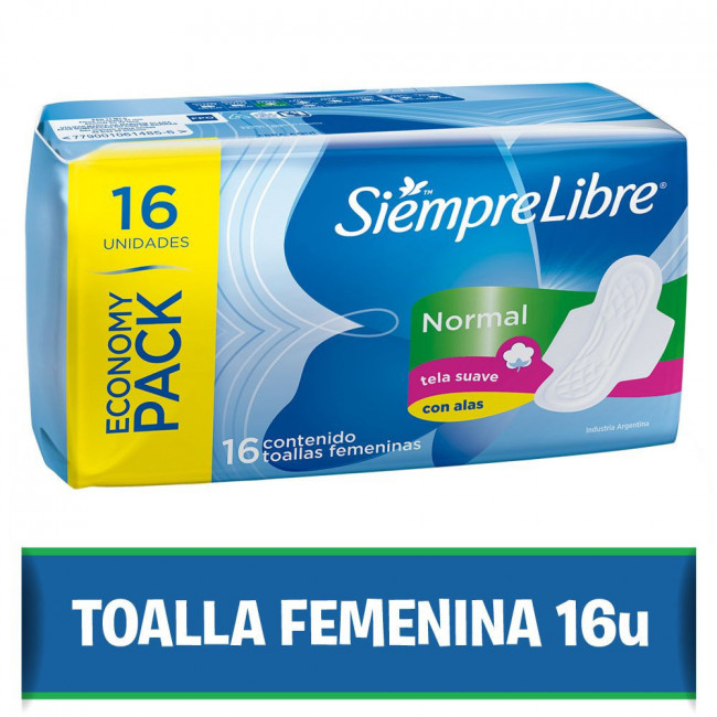 Siempre libre protección femenina normal suave con alas x 16 unidades.