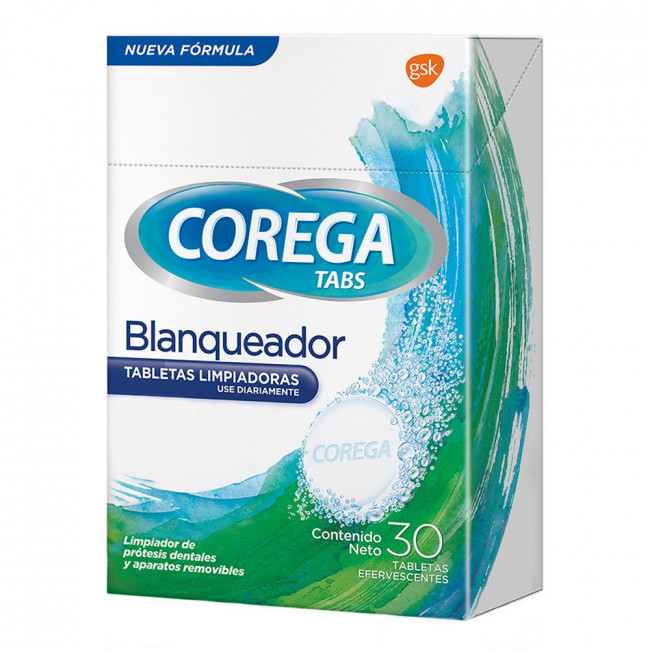 Corega tabs tabletas blanqueadoras x 30 unidades.