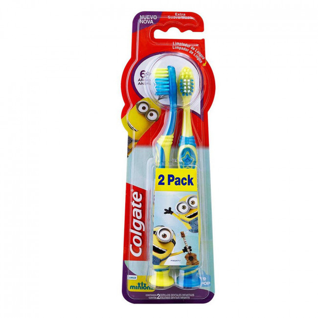 Colgate cepillo dental minions, cerdas con diferentes alturas para limpiar los dientes, para...