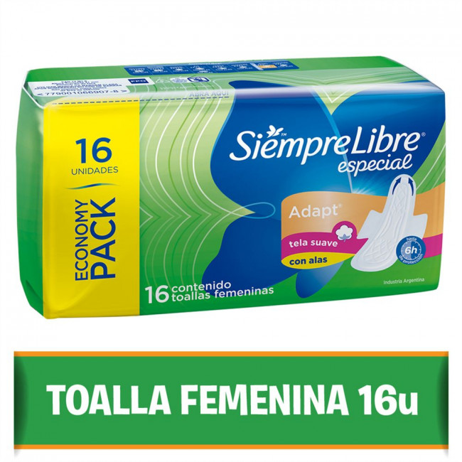 Siempre libre toallita femenina adapt especial seca x 16 unidades