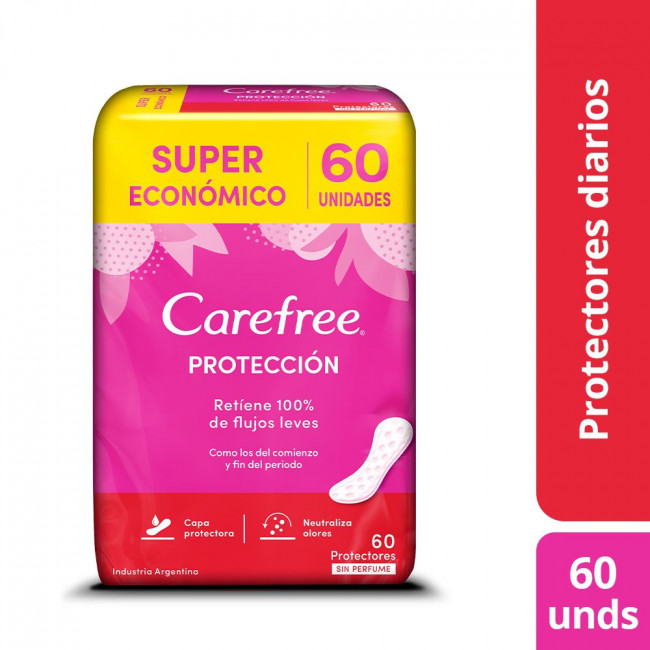 Carefree protectores femeninos diarios sin perfume x 60 unidades.