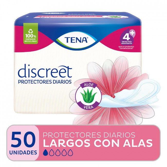 Tena protectores femeninos diarios discreet largos con alas x 50 unidades.