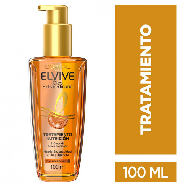 Elvive oleo extraordinario, tratamiento nutritivo, aporta suavidad, brillo y ligereza X100ml.