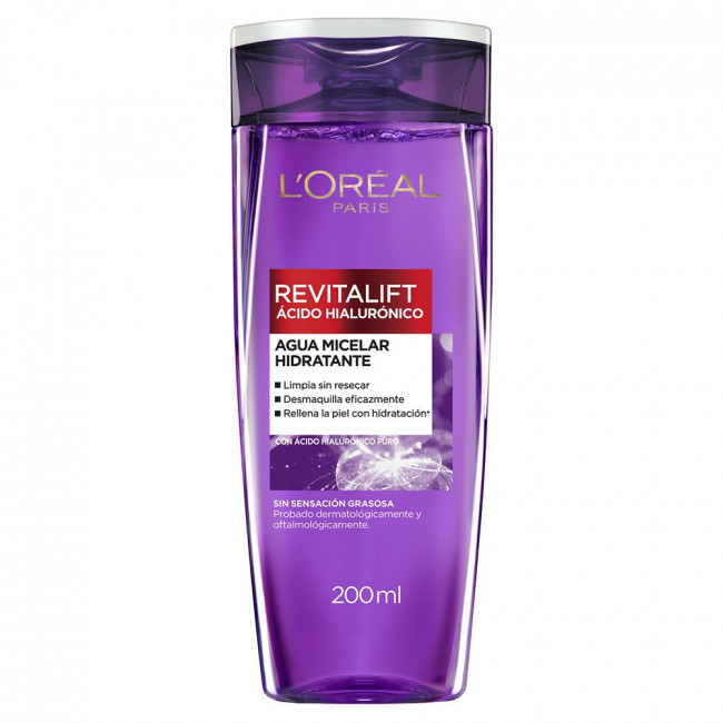 Loreal revitalif hialuronico agua micelar limpia, hidrata y suaviza la piel,  x200ml.